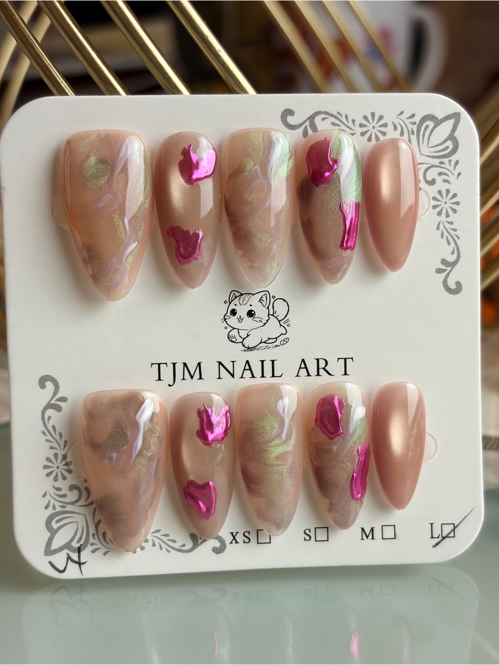 Nude and Pink Accent Press-On Nail Set- Large